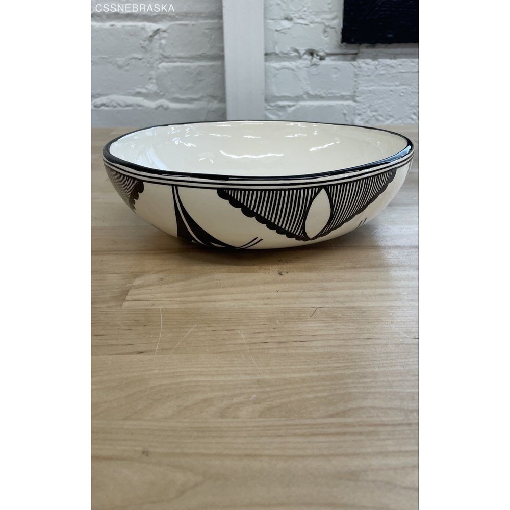 A. Salvador Acoma Pueblo Pottery Bowl Geometric Black on White 8 Inch 1998